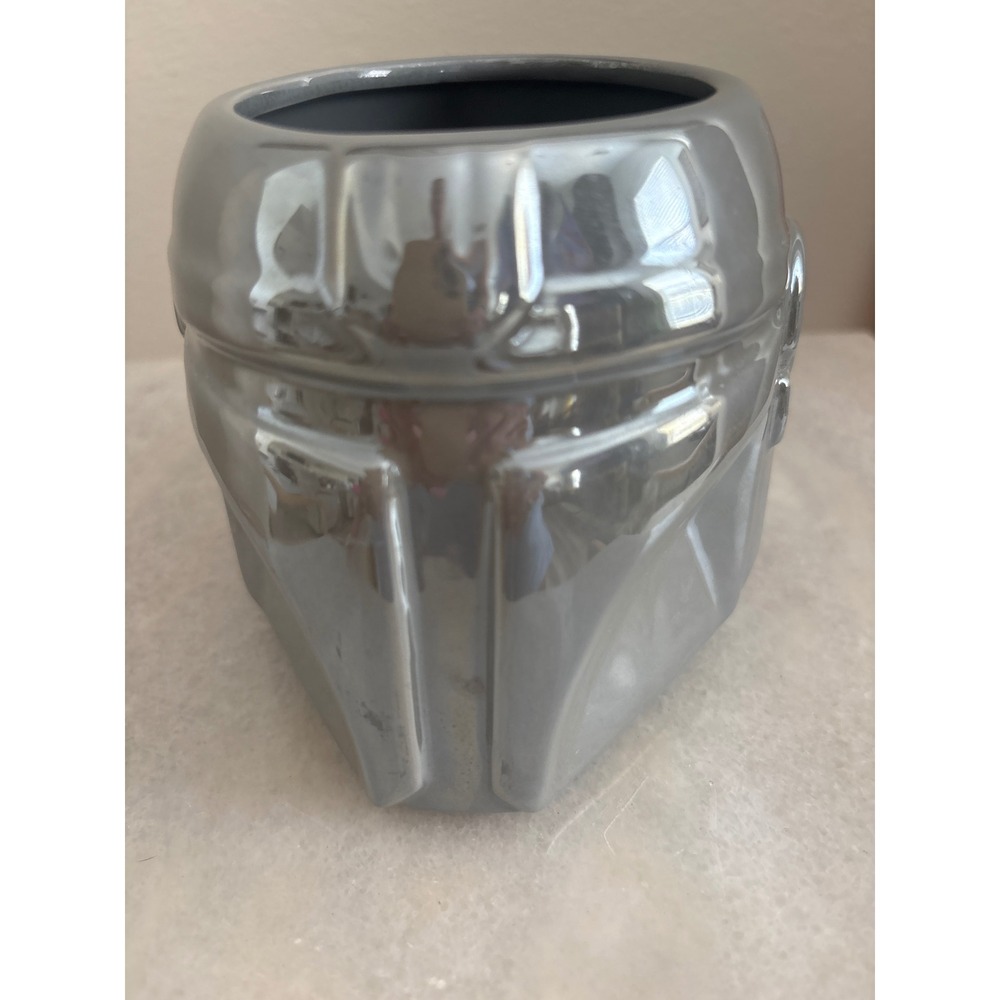 Star Wars The Mandalorian Beskar Helmet 3D Sculpted Metallic Silver Ceramic Mug